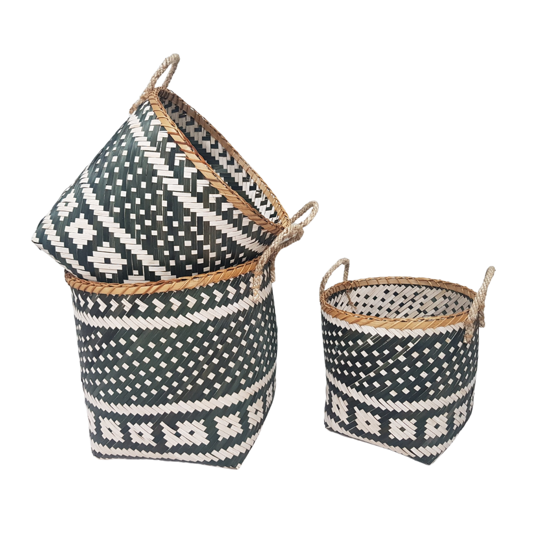 black & white woven basket - hmly.