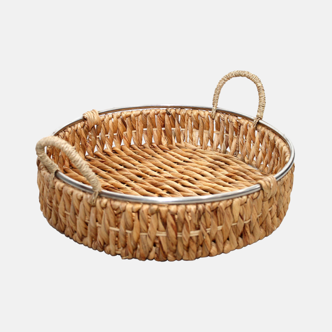 round wicker & metal tray - hmly.